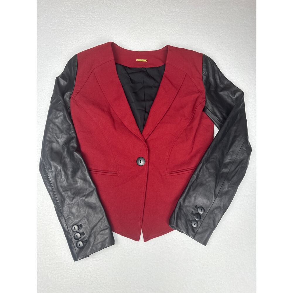Rebecca minkoff Della wool blend / leather blazer red black small - Picture 6 of 14